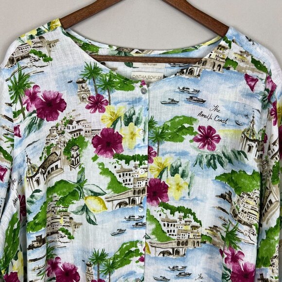 Cynthia Rowley Shirt 3X The Amalfi Coast Print Linen Collar Button Down Colorful - Picture 3 of 12